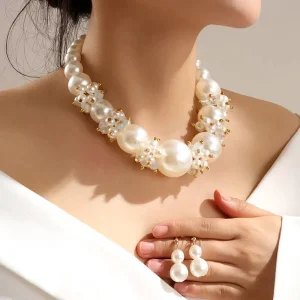Trendy Big Pearls Necklace and Earrings European and American Style Personality Fashion Necklace for Travel Wedding Accessories