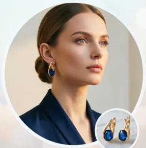 Trendy Blue Crystal Stud Earrings Lightweight Copper Alloy with Gold Finish Fashion Jewelry for Daily Wear & Special Occasions