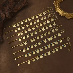 Trendy Bohemian Handmade Natural Stone Miyuki Beaded Copper Gold Disc Charm Bracelets Unique Vacation Wedding Jewelry Gifts