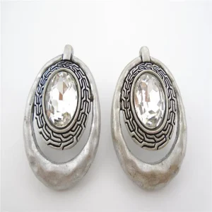 Trendy Bohemian Stud Earrings with Oval Crystal Fashionable Alloy (Zinc) Jewelry with Bezel Setting