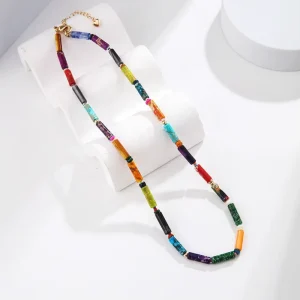 Trendy Bohemian Style Women’s Semi-Gemstone Bead Choker Colorful Colored Hook Shape Jewelry Fashion Beaded Necklace