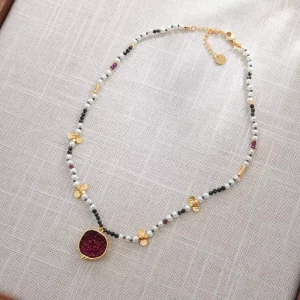 Trendy Boho Tourmaline Beads Necklace With Heart Pendant And Diamond Butterfly Shape Elegant And Stylish