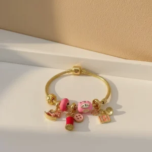 Trendy Brass 18K Gold Plated Zircon Travel Charms Bracelet Luggage Airplane Balloon Passport Design Wanderlust Jewelry