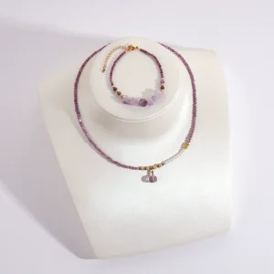 Trendy Charm Beads Natural Stone Beaded Bracelets Crystal Pendant Necklaces Women Fashion Jewelry Sets