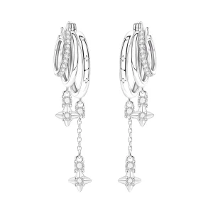 Trendy Chic Versatile Jewelry Brass Silver Plated Multi-Layer Star CZ Drop Hoop Earrings Women Gift Daily Party Wear