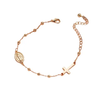 Trendy Christian Cross Charm Easter Chain Bracelet Bead Prayer Jewelry Gift Bangle Religious Baptism Link Zinc Alloy Unisex