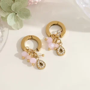 Trendy Circular Zircon Natural Stone Drop Earrings Stainless Steel Gold plated Geometric Earring for Women Party Occasion