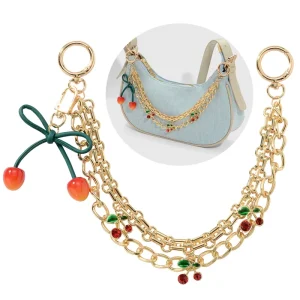 Trendy Classic Gold Zinc Decorative Bag Chain Shoulder Bags DIY Extension Cherry Leaf Pendant Charms Keychain Handbag Mini