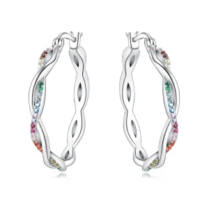 Trendy Copper Alloy Silver Plated Twist Drop Earrings for Women Zircon Paved Dainty Fashion Jewelry Gift