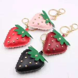 Trendy Creative Strawberry PU Leather Bag Charms Cute Sweet Strawberry 3d Fruit Car Keychain Designer Mini Bag Pendant Gift