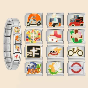 Trendy Cross Bike Car Italian Charm Link Fit 9mm Stainless Steel Bracelet Enamel DIY Making Women Jewelry Beads for Women Men