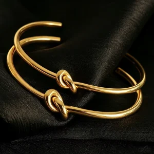 Trendy Cuff Bangle Unisex Gifts Tie Knot Love Heart 18K Gold Plated Stainless Steel Adjustable Best Friend Certified Bracelet