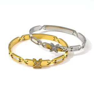 Trendy Custom Stainless Steel Jewelry 18K Gold Plated X Bangle Bracelet and Women Bracelet
