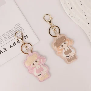 Trendy Cute Girl PU Leather Bag Charm Keychain with Metal Clip for Casual Women’s Handbag Accessories