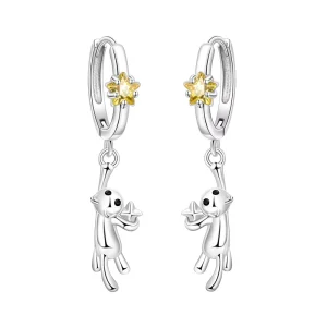Trendy Cute Versatile Jewelry Brass Silver Plated Monkey Charm Yellow CZ Drop Earrings Women Gift Daily Party Wear
