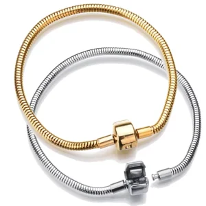 Trendy DIY Stainless Steel Soft Snake Chain Bracelet for Charms Beads Accessories With Round Open Lock Clasp