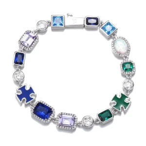 Trendy Dazzling Fashion Brass Jewelry Iced Out Gold Plated Bling Colorful Zircon Opal Link Chain Bracelet Bangle