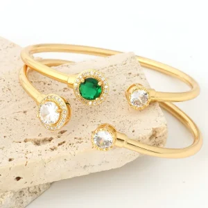 Trendy Delicate Jewelry Green/Clear Zircon Luxury Opening Bracelet Wrist Cuff Bangle for Women