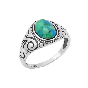 Trendy Design 925 Sterling Silver Jewelry Ring With Natural Turquoise Stone Retro Style Engagement Gift Men Women