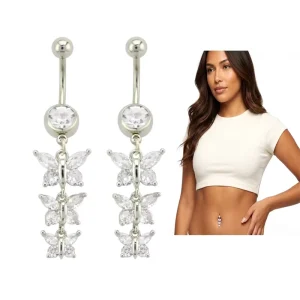 Trendy Design Zircon Butterfly Belly Button Ring Body Jewelry Stainless Steel Jewelry Fashion Navel Piercing