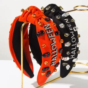 Trendy Diamond encrusted Lettered Skull Accessory Decoration Headband Halloween themed Hairband