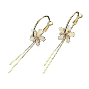 Trendy Drop Earrings Crystal Rhinestone Alloy Material Flower Design South Korea Women’s Long Face Framing Earrings