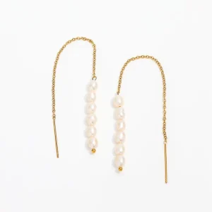 Trendy Earring 18K Gold Plated Pearl Chain Tassel Drop Earrings for Women Stainless Steel Piercing Jewelry