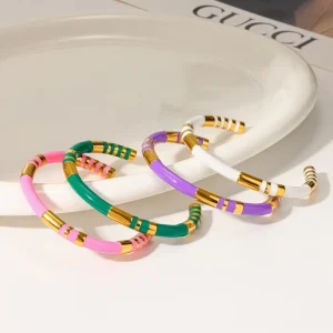 Trendy Enamel Cuff Bangle Stainless Steel 18K PVD Gold Plated Bangle Jewelry