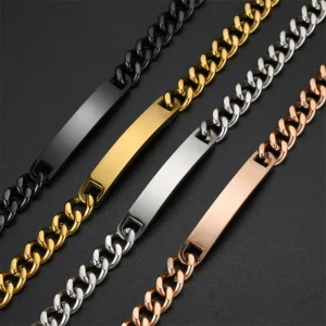 Trendy European American Fashion Blank Stainless Steel Curved Plate Adjustable Custom Logo Charm Bracelet