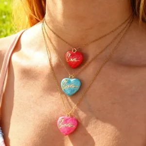 Trendy European American Style Sweet LOVE Heart Enamel Pendant Necklace Gold Plated Clavicle Chain Fashion Jewelry for Women