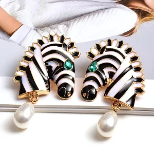 Trendy Exaggerated Bohemia Earrings Boho Women Fashion Zebra Jewelry Gold Plated Animal Pearl Fashion Earrings Women
