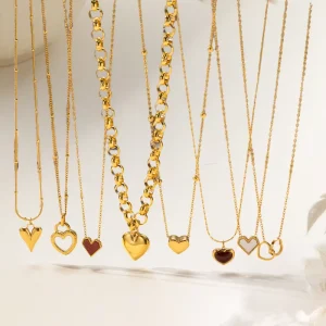 Trendy Fashion Jewelry Accessories Stainless Steel Gold Zircon Heart Love Charm Pendant Layered Chain Necklaces for Women
