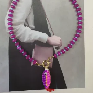 Trendy Fashion Jewelry Brass 18K Gold Plated Necklace with Glass and Plastic Beads Chic Necklace for Women
