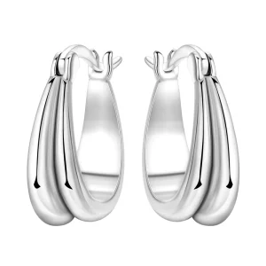 Trendy Fashion Jewelry Copper Alloy Silver Plated Zircon Double Layer Smooth Teardrop Hoop Earrings Women Daily Wear