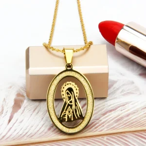 Trendy Fashion Men and Women Jewelry Gift Accessories Madonna Pendant Gold Plated Stainless Steel Necklace