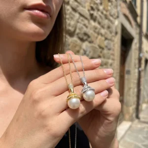 Trendy Fashion Pearl Necklace Jewelry Gold-Plated Studded Zircon Freshwater Pearl Pendant Link Chain Factory