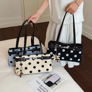 Trendy Fashion Polka Dot Underarm Bag for Women Cute Lady Rectangular Long Strap Messenger Satchel Totes Underarm Bag