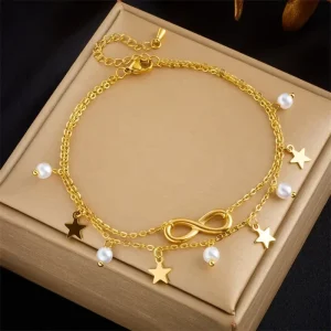 Trendy Fashion Retro Beach Style Multilayer Stacked Personalized Tassel Infinity Anklet