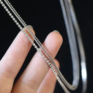 Trendy Fashion Stainless Steel Jewelry Silver Color Shiny Rhinestone Triple Multi Layer Chain Necklace for Women Girls