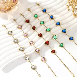 Trendy Fashion Women’s Heart Titanium Steel Bracelet Inlaid Crystal Chain Party Jewelry