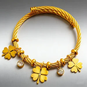 Trendy Fashion Women’s Jewelry Gift Accessories Multi Color Leaf Pendant 18K Gold Plated Stainless Steel Bracelet for Women