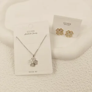 Trendy Fashion Women’s Necklace Earrings Jewelry 925 Silver Temperament Light Luxury Suit Girls Pendant Accessories Trend