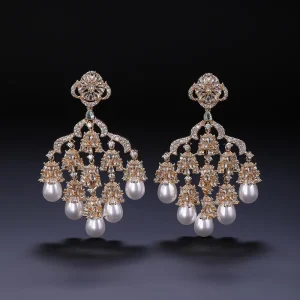 Trendy Fashionable Cubic Zircon Pearl Drop Earrings Wedding Bridal Jewelry for Women Girls for Prom