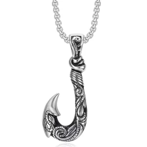 Trendy Fish Hook Pendant Stainless Steel Necklace Outdoor Fishing Style Long Versatile Hip Hop Sweater Chain Accessories