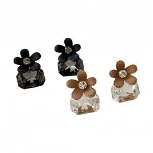 Trendy Flower Harbor Style Alloy Stud Earrings for Women Light Luxury Niche Design with Zircon Stones