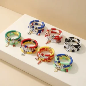 Trendy Football Beaded Bracelet Set 7 Piece Gift Set