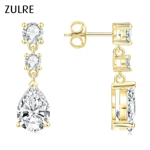 Trendy Geometric 14K Gold Filled Symmetrical Round and Pear Piercing Zircon Waterdrop Drop Earrings for Women