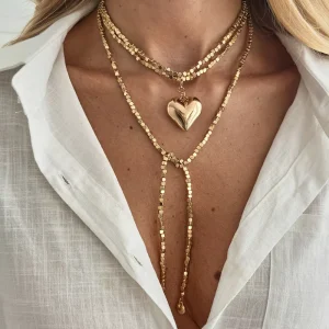 Trendy Geometric Fashion Jewelry Irregular Bead Wrapped Link Charm Necklace Simple Pearl Sequin Pendant Tassel Accessories Gold