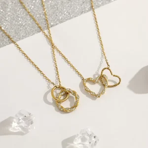 Trendy Geometric Fried Dough Twists Love Diamond Zircon Stainless Steel 18K Gold Plated Circle Pendant Necklace for Party
