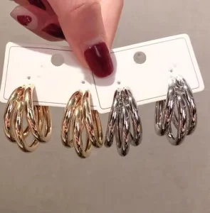 Trendy Geometric Hoop Earrings Gold Plated Three line Hoop Earrings for Women